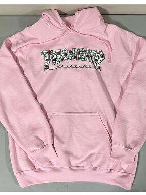 Pink Floral ‘Thrasher Magazine’ Logo Graphic Sweatshirt Pullover Hoodie Size M🌹✨